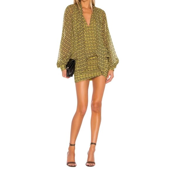 L,Academie The Malle Mini Dress In Gold Chain NWT Size‎ XS Xsmall Yellow & Black - Picture 1 of 11